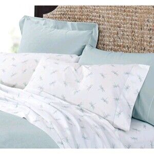 Cuddledown Dragonflies King Pillowcases White Seaglass NWT 400TC 100% Cotton